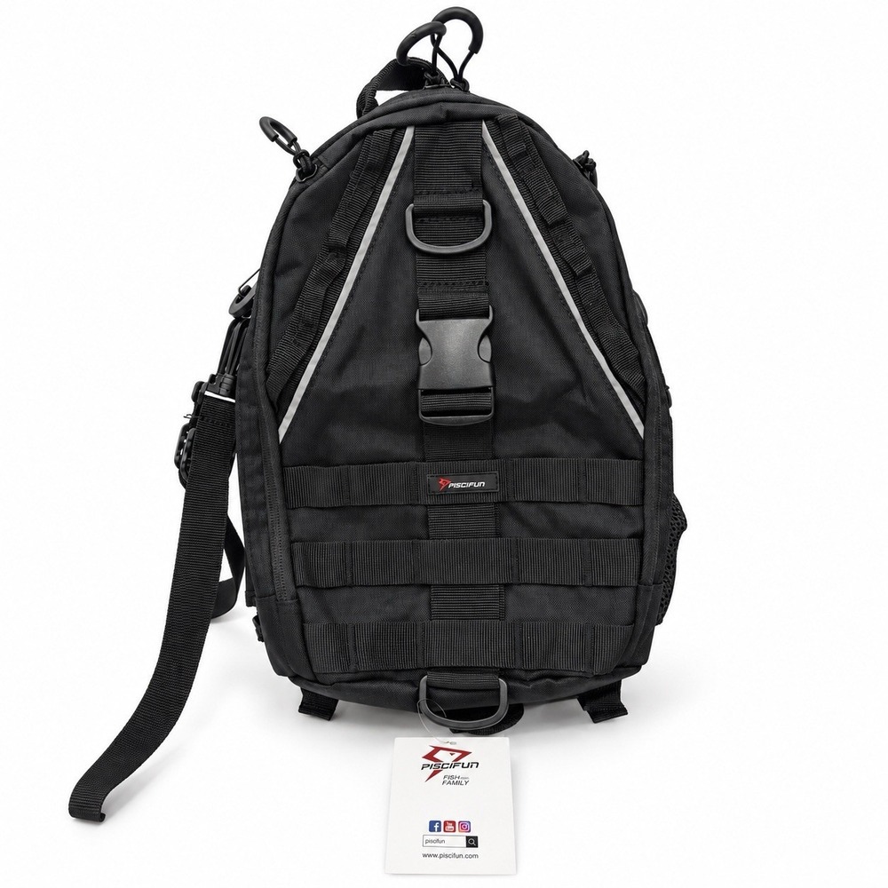 Piscifun Fishing Tackle Backpack Sling Shoulder Bag MOLLE Black New With Tags